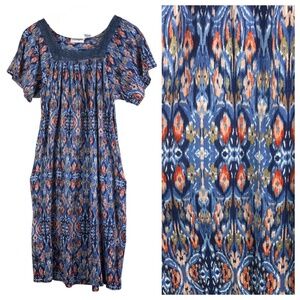 Loungees Sz Small House Patio Dress Mumu Kaftan Blue Vibrant Pockets Midi